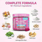 OVA Bloom Ovarian Support Gummies Myo Inositol D-Chiro Inositol Choline Flax Biotin Riboflavin Thiamin Niacin Ashwagandha DIM Maca Root Vitamin C D3 B12 Zinc 60 Count By Clean Nutra