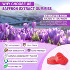 Saffron Supplements Gummies 100mg - 100% Pure Saffron Extract with Magnesium Glycinate, L-Theanine, Turmeric, Ashwagandha, Honey & Vitamin B Complex for Mood & Power, Antioxidant, Vitality - 60 Count