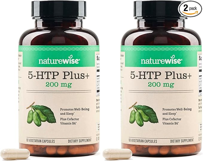 NatureWise 5-HTP 200mg Supplement from Griffonia Seeds with Cofactor Vitamin B6 - Mood Support and Natural Sleep Aid for Adults - Delayed-Release,Vegan - [2-Month Supply],60 Count (Pack of 2)