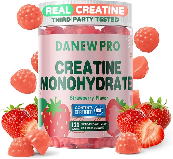 NSF Certified Creatine Gummy 5g - Creatine Monohydrate Gummies for Men & Women, Creatine Monohydrate for Muscle Strength, Muscle Builder, Energy Boost, Pre-Workout Supplement(120 Count)-Strawberry