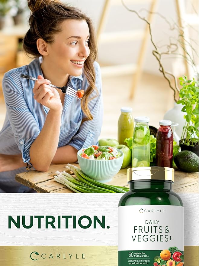 Carlyle Fruits and Veggies Supplement | 250 Capsules | Made with 30 Fruits and Vegetables | Vegetarian, Non-GMO, Gluten Free Superfood Formula
