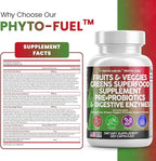 Clean Nutraceuticals Fruits and Veggies Supplement Reds & Green Superfood - Balance of Over 70 Fruit & Vegetable Supplements Capsules with Probiotics Prebiotics Digestive Enzymes - 120 Ct USA