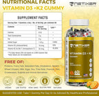 Vitamin D3 K2 Gummies for Adults – 60 Vegan Orange Gummies | 400 IU (10 mcg) D3 + 55 mcg Vitamin K2 MK-7 | Individually Wrapped, Gelatin-Free, Gluten-Free, Non-GMO | Halal Certified