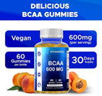 Vitamatic BCAA Gummies - Branch Chain Amino Acid Supplements - Peach Flavor - 600mg per Serving - 60 Vegan Pectin Based Gummies (3 Bottles)