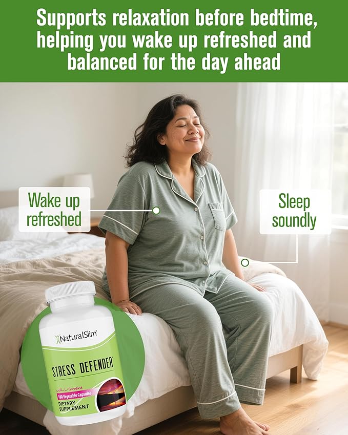 NaturalSlim Stress Relief Supplement - Stress Defender, High Cortisol Reducer, Control Cravings, Sleep & Metabolism Support with Vitamin B5 Pantothenic Acid & L Tyrosine - 180 Vegetable Capsules