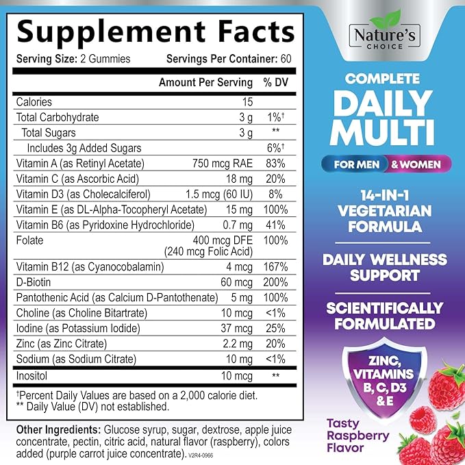 Multivitamin Gummies for Adults - Complete Adult Multivitamins Gummy with Essential Vitamins A, C, D, E, & High Potency B12 for Women & Men, Daily Immune Support Multivitamins Supplement - 120 Gummies