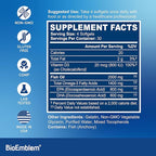 BioEmblem Omega-3 Fish Oil 2000mg - Small Size Softgels, High Absorption Form, Sustainable - 1400mg EPA &DHA Plus Vitamin D3, Non-GMO, Heart, Joint, & Brain Health Fish Oil Supplement, 120 Ct
