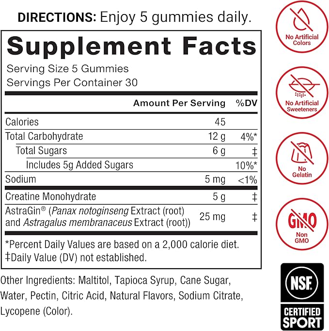 Force Factor Creatine Monohydrate Gummies, NSF Certified, 5g Dose for Men & Women to Support Muscle, Strength, Recovery, Cognitive Health & Memory, Packaging May Vary, Watermelon, 150 Gummies