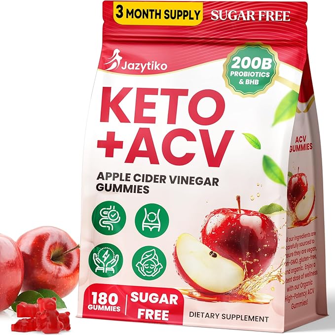 Apple Cider Vinegar Gummies, Advanced ACV Gummy with Probiotics, BHB, B12 and Keto Support - Keto Acv Gummies for Detox, Metabolism, Digestion, Gut & Immune Health - Sugar Free, Vegan, 180 Counts