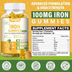 2 Packs 100MG Iron Supplements Gummies for Women & Men - Contains Vitamin C, A, B - Suitable Adults & Kids, Iron Deficiency, Immune & Energy Support, Pineapple Flavor, Non-GMO, 120 Counts