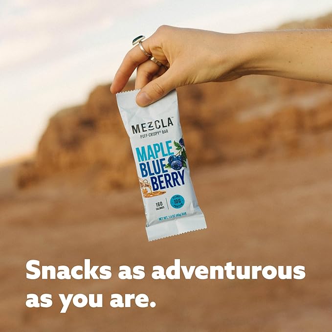 Mezcla Puff Crispy Protein Bars, Gluten Free & Vegan Protein Bars, 10g Protein, Alt for Crispy Rice Treat, Granola Bars & Breakfast Bars, Healthy Snacks for Adults, Maple Blueberry, 1 Count