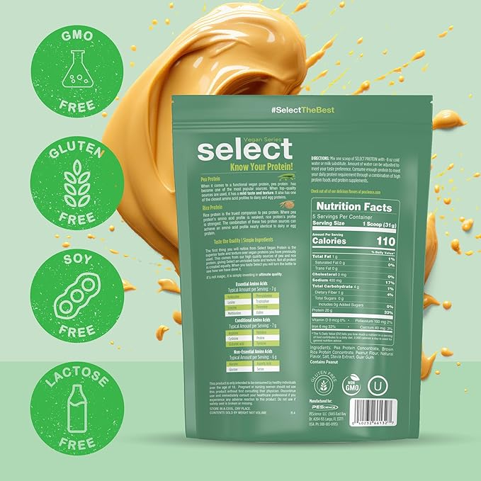 PEScience Select Vegan Protein Powder, Plant Based Protein Powder, Amazing Taste, Smooth Texture, Pea and Brown Rice Blend, Dairy Free, Lactose Free, Gluten Free - Peanut Butter Delight, 5 Servings