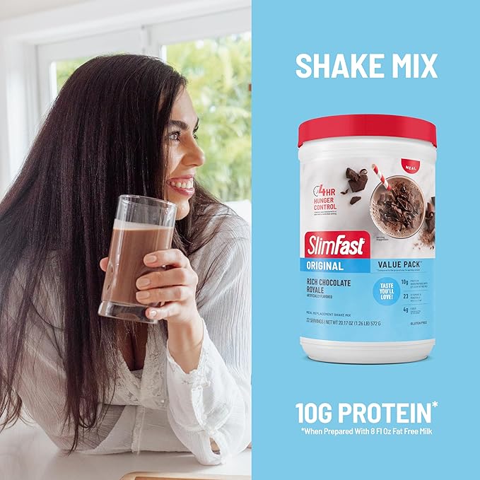 SlimFast Meal Replacement Powder, Original Rich Chocolate Royale, 10g of Protein, 22 Servings (Packaging May Vary)