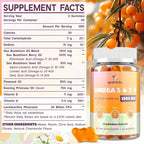 Omega-7 Sea Buckthorn Oil Gummies, Omega 3 6 7 9 Supplement for Women, Flaxseed Oil, Vitamins E, A & Probiotics - Skin, Eye & Dryness, Chamomile Flavor - 120 Gummies