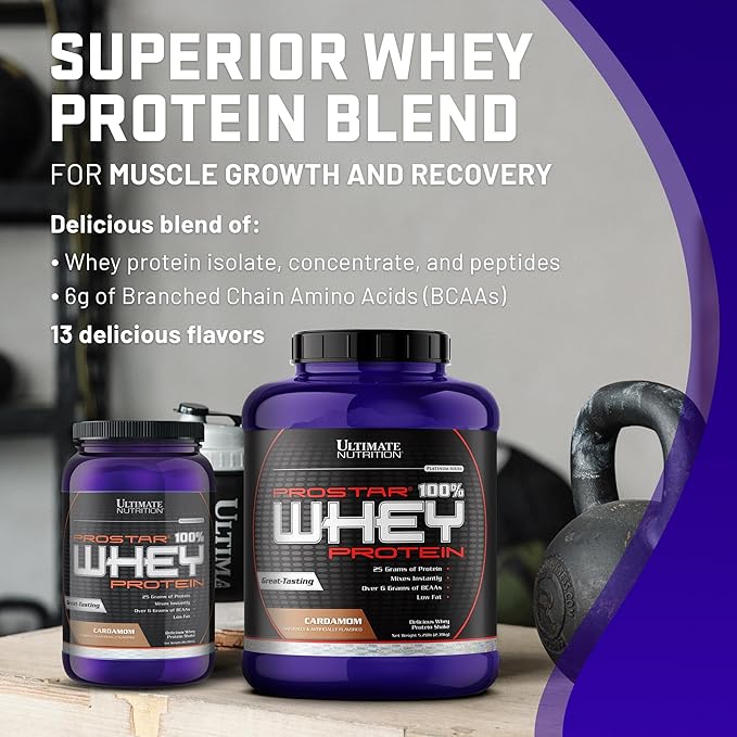 Ultimate Nutrition Prostar Whey Protein Powder Isolate, Cardamon - Low Carb, High Protein Powder Shake for Muscle Gain & Recovery - Low Sodium, Low-Fat & Keto Friendly - 2 lbs Tub