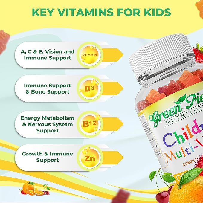 Greenfield Nutritions Halal Multivitamin for Kids – Gelatin-Free Halal Kids Multivitamin Gummies with Vitamins A, B, C, D, Iodine & Zinc for Immunity – Essential Vitamins for Children (90 Count)