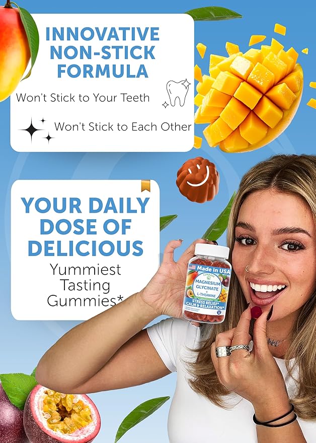 Lunakai USA Made Magnesium Glycinate Gummies with L-Theanine for Kids & Adults – 420mg Magnesium Supplement for Calm, Sleep & Stress Support - 6 Pack