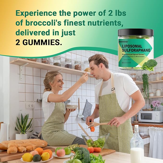 Liposomal Sulforaphane Supplement Gummies 150mg - Organic Broccoli Sprout Extract Supplement with Glucoraphanin, White Mustard for Antioxidant, Detox - Sugar Free, Lemon Flavored,60 Counts