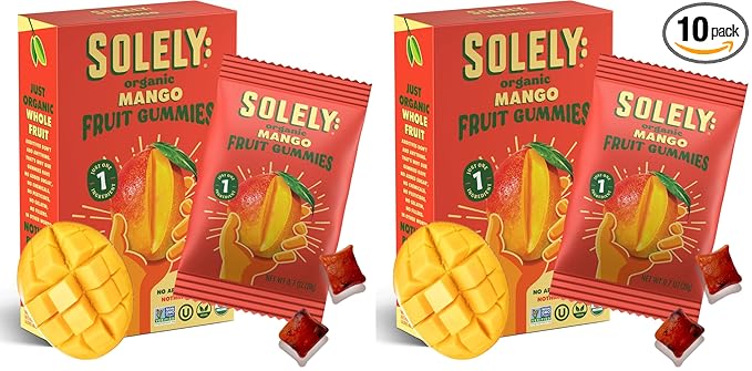 SOLELY - Organic Mango Whole Fruit Gummies (5_Bags per Box) - Real Fresh Fruit - Healthy Snacks for Adults & Kids - Non GMO, Vegan Snacks, Shelf Stable - 5 Bags (3.5 oz) (Pack of 2)