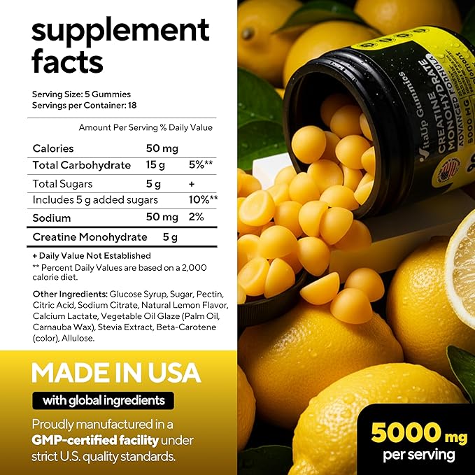 VitaUp Creatine Monohydrate Gummies for Men & Women - USA Made Monohydrate Creatine for Men 5000mg Per Serving - Supports Energy Levels, Training Endurance & Muscle Performance - 90 Gummies