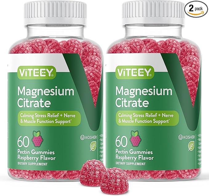 VITEEY Magnesium Gummies for Adults - 66mg of Magnesium Citrate Gummy for Calm, Sleep, Nerve & Muscle Function Support - Vegetarian, Gluten Free - 120 Count