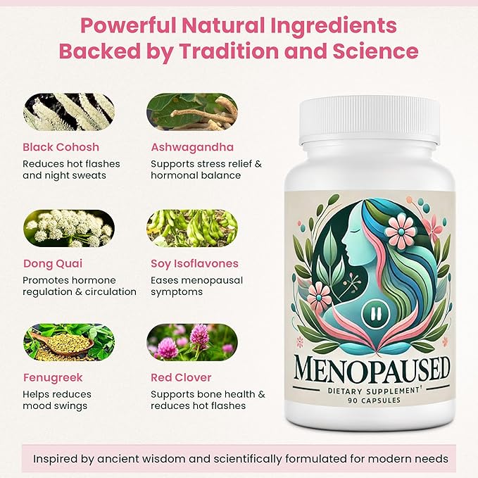 Menopause Supplements for Women -Women Multivitamin for Wellness & Vitality -Herbal Support for Hormone Balance & Emotional Comfort -Ideal for Hot Flash & Night Sweat -90 Capsule