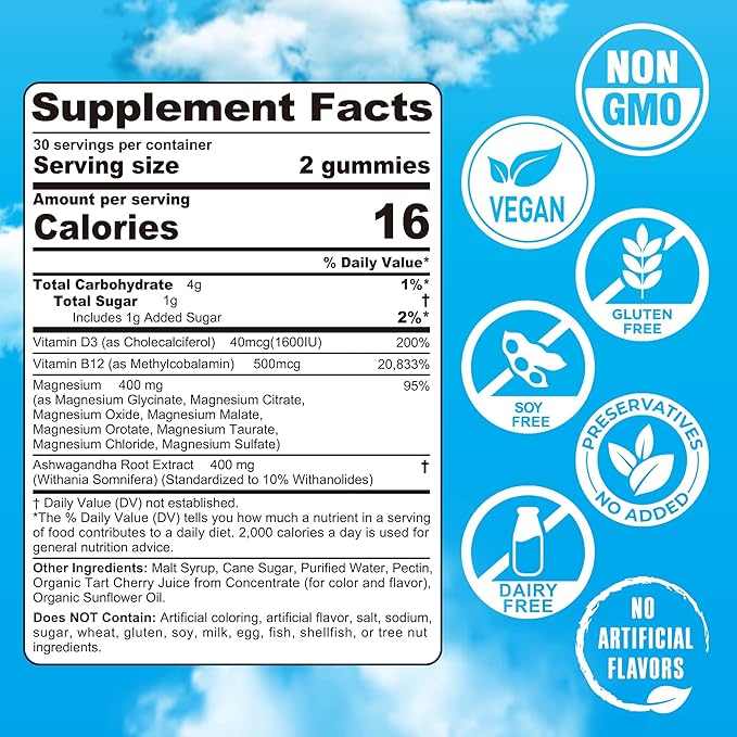 Magnesium Complex Gummies 400mg | as 8 Forms of Magnesium Glycinate, Malate, Citrate, Taurate, Oxide & More | w/Ashwagandha Extract, D3 & B12 Supports for Calm, Zzz, Mood, Muscle Cramp - Vegan 120Cts