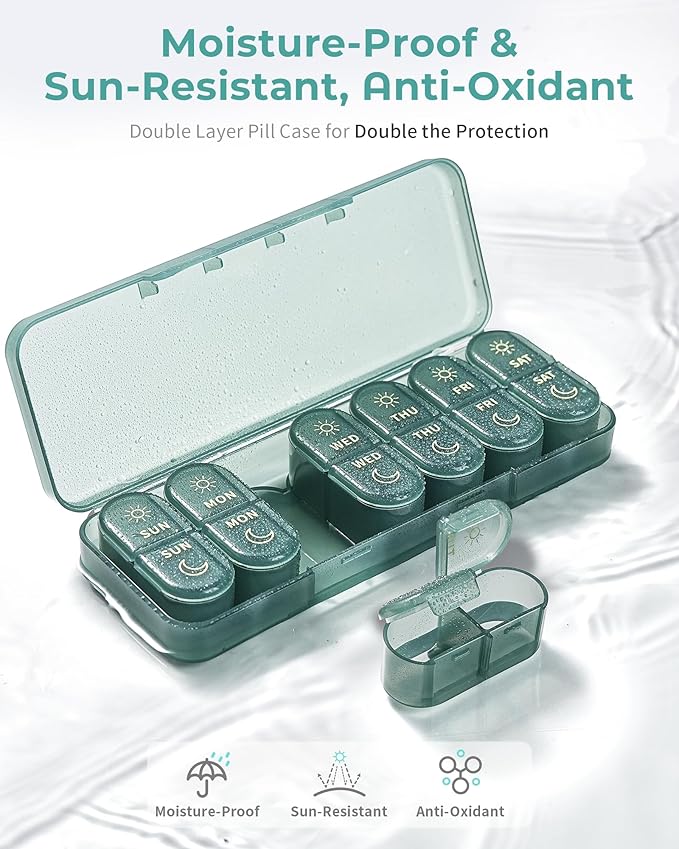 Pillex Pill Organizer 2 Times a Day, AM PM Pill Box 7 Day, Weekly Medicine Organizer with Large Capacity, Travel Pill Case for Medication, Vitamins, Fish Oils, Supplements (Easy to Use, Portable)