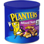 PLANTERS Salted MixedNuts, Peanuts, Almonds, Cashews,BrazilNuts and Pecans, PartySnack, Plant-Based Protein, Quick Snackfor Adults, After SchoolSnack, Bulk Nuts, Kosher,56oz Canister (Pack of 2)