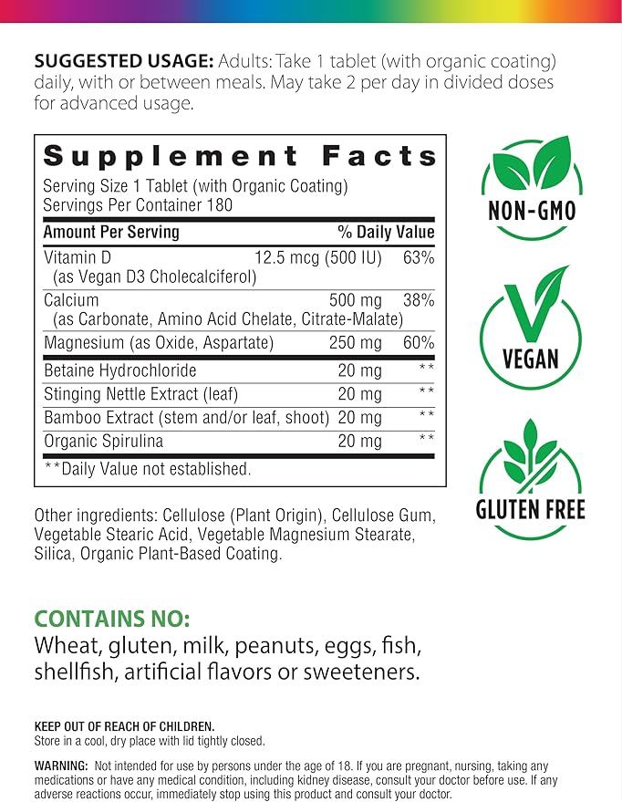 Rainbow Light Calcium Complex with Magnesium & Vitamin D3 + | 180 Tablets | Real Food Nutrients | Supports Bone Density & Muscle Health | Vegan Supplement for Men and Women