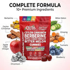 Sugar Savior Ceylon Cinnamon Berberine Gummies Apple Cider Vinegar Artichoke Turmeric Blueberry Ginseng Banaba Bitter Melon Black Pepper Vitamin D Zinc GLP1 Gummies 60 Count by Clean Nutra