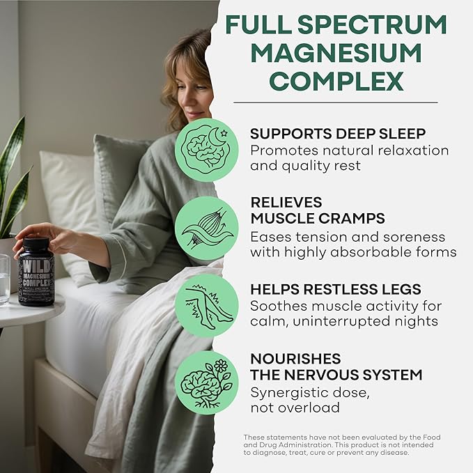 Wild Foods Magnesium Complex Supplement with 7X Forms | High Absorption, Full Spectrum, Easy Digestion | 500mg Glycinate, Bisglycinate, Malate, Orotate, Citrate, Taurate | 90 Capsule (Pack of 3)