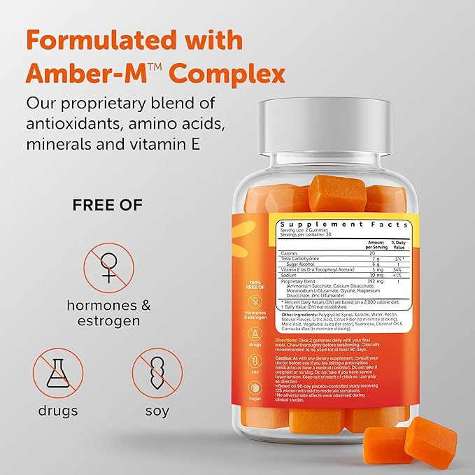 Amberen Menopause Supplement for Women, 60 Gummies, Clinically Proven, Helps Support Hormone Balance, Helps Relieve 12 Menopause Symptoms: Hot Flashes, Night Sweats, Mood Swings and More