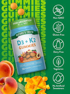 Nature's Truth Vitamin D3 + K2 Gummies | 50 Count | Peach Mango Flavor | Vegetarian, Non-GMO & Gluten Free Supplement