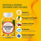 Feminine Balance Probiotics Gummies for Women - Vaginal Health & Women's pH Balance Natural Gummy Supplement with Cranberry Pineapple Powder - Sugar Free Gluten Free Vegan
