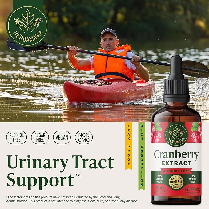 HERBAMAMA Cranberry Supplement Tincture - Vegan Urinary Tract Support for Men and Women with Cranberry Extract - Non-GMO, Alcohol & Sugar-Free Kidney Support Supplement, 84-Day Supply