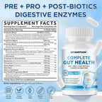 All-in-1 Gut Health with Probiotics, Prebiotics, Postbiotics & Digestive Enzymes for Women & Men, Complete Gut Health & Digestive Support Supplement, Immune Health Support, 90 Capsules