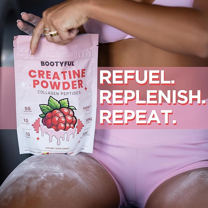 Creatine for Women – Booty Builder – Packed with Collagen, Biotin, BCAAs, Hyaluronic Acid, Vitamin C & Creatine Monohydrate Powder – Lean Muscle & Skin Hydration Support – Pink Lemonade, 30 Servings
