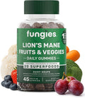 Fungies Lion's Mane Mushroom Gummies with Fruits & Veggies Superfood Blend, Juicy Grape Flavor - Mushroom Herbal Supplement Gummy for Adults & Children - Brain Health & Daily Wellness - 45 Servings