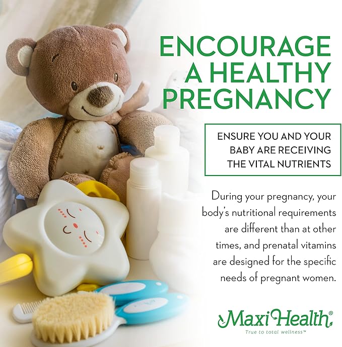Maxi Health Prenatal Vitamins for Women – One Daily Prenatal Vitamins with Iron, Folate, Choline, Vitamin D3, and Essential Nutrients – High Absorption prenatals Supplement – 60 Day Supply