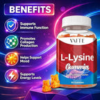 VAITE L-Lysine 1000mg Gummies - Supports Skin, Lip, Vegan, Gluten Free, Vitamins for Adults Tissue Health & Immune System, Chewables, Amino Acid Vitamin Supplement & Complex Supplements, Non-GMO
