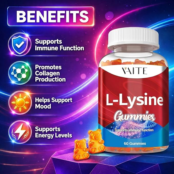 L-Lysine 1000mg Gummies - Supports Skin, Lip, Vegan, Gluten Free, 60 Chewable Lysine for Adults, Vitamins Tissue Health & Immune System, Amino Acid Vitamin Supplement & Complex Supplements (3 Pack)
