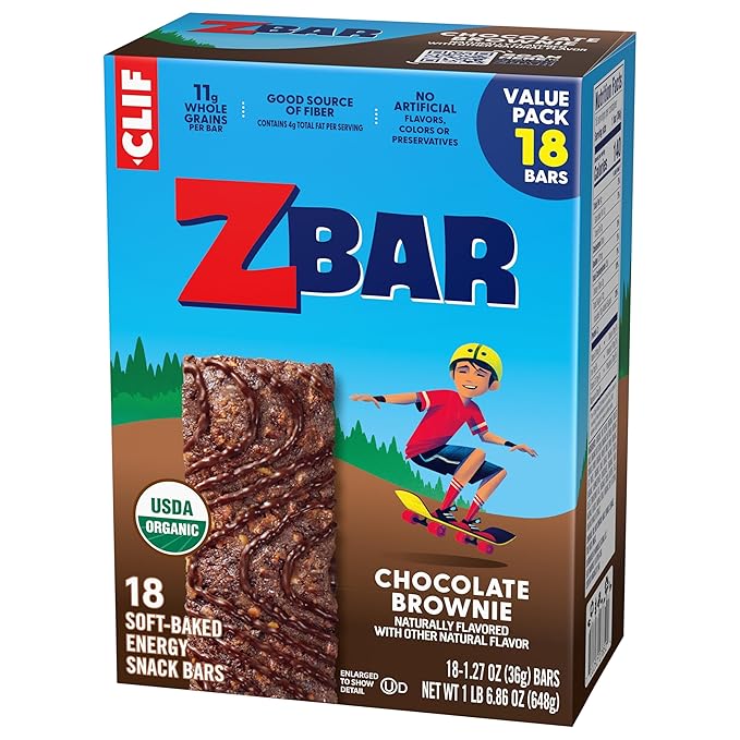 Zbar - Chocolate Brownie - Soft-Baked Energy Snack Bars - Non-GMO - 11g Whole Grains - USDA Organic Granola Bars (18 Pack)
