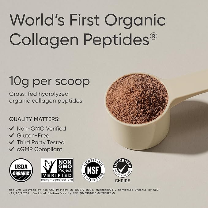 Sports Research Organic Collagen Peptides - Hydrolyzed Type I & III Collagen - Sustainable & Traceable Formula - Chocolate - 30 Servings