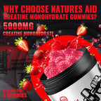 Natures Aid NSF Certified Creatine Gummy 5g - Creatine Monohydrate Gummies – Pre-Workout Energy & Muscle Growth Support for Men & Women | Strawberry Electrolyte Gummies (135 Count)