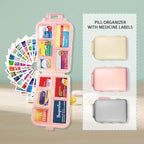 Pill Organizer with Medicine Labels 146 Labels Travel Daily Pill Container Mini Medication Organizer Storage Travel Essentials Pill Case 7 Day Pill Organizer (Blue+Pink+Purple, 3 Packs)