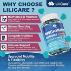 LILICARE Men's & Women's Sugar Free Methylated Multivitamin 50 Plus with Glucosamine Chondroitin MSM, Iron Free Gummies for Senior with Multi Vitamin D3 K2 & A C E, B Complex - 60 Count (Pack of 1)