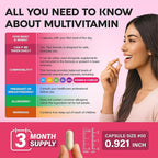 Multivitamin for Women - B-Complex | Whole Foods | Hair Growth Support | Digestion & Metabolism | Iron - 47in1 Womens Multivitamin - Bioavailable & Gentle on Stomach - Made in USA - 90 Capsules