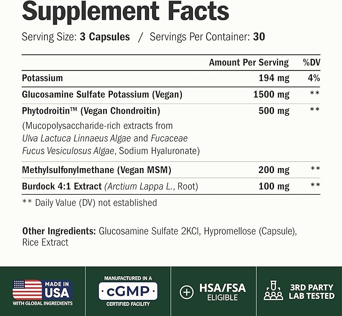 Glucosamine Chondroitin MSM – Joint Support Supplement for Women and Men with Glucosamine Sulfate 1500 mg, Chondroitin and MSM – for Cartilage, Joint Health and Flexibility – 180 Capsules, Vegan