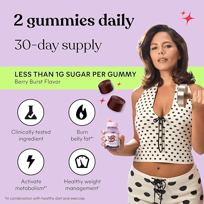 Lemme Burn Belly Fat & Metabolism Gummies for Women & Men with Clinically Studied Morosil, Black Ginger, B6, B12, Chromium, Vegan, Gluten-Free, Berry Flavor (60 Count)